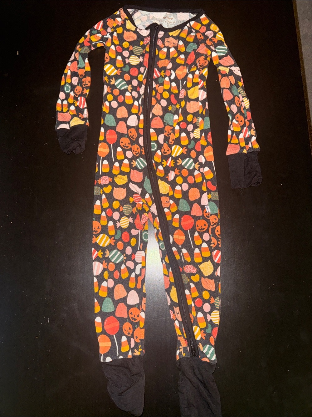 Little Sleepies Black Halloween Candy & Pumpkin Footie